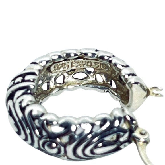 Joseph Esposito Sterling Silver Open Work Hoop Pierced Earrings (5987) - Picture 6 of 6